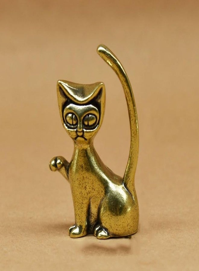 Acxico 4Pcs Charming Brass Cartoon Cat Statues, Whimsical Home Decor Art with Intricate Design - Collectible Figurines for Animal Lovers, Desktop & Shelf Display - Image 2