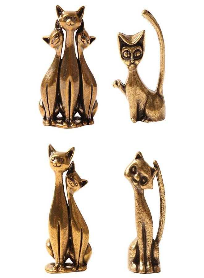 Acxico 4Pcs Charming Brass Cartoon Cat Statues, Whimsical Home Decor Art with Intricate Design - Collectible Figurines for Animal Lovers, Desktop & Shelf Display - Image 1