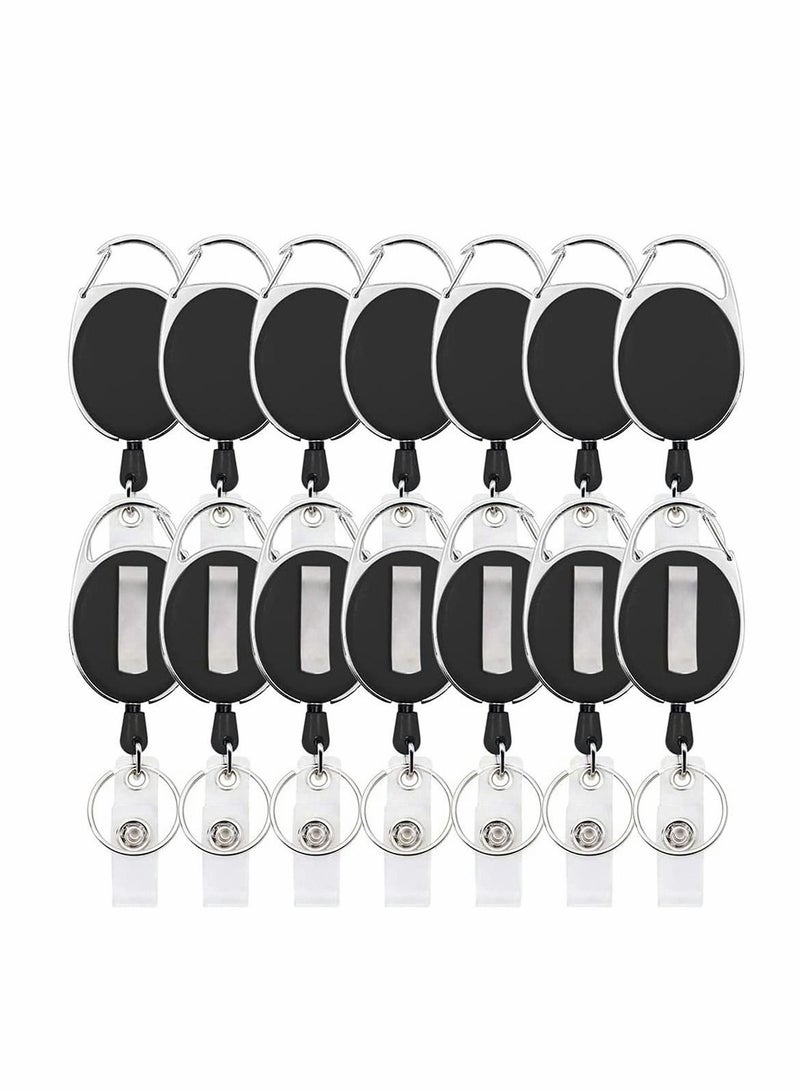 Y&D Retractable Metal Oval Telescopic Keychain, ID Badge Holders, Carabiner Reel With Belt Clip, Key Ring, Buckle, For Card Work (14 Pack, Black)  - Image 1
