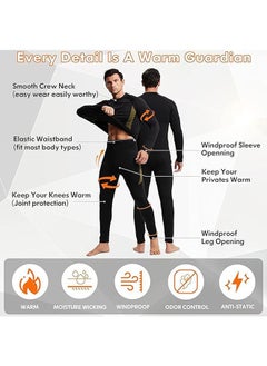 Beauenty Men's Thermal Underwear Sets Top & Long Johns Fleece Sweat Quick Drying Thermo Base Layer-Black  - Image 3