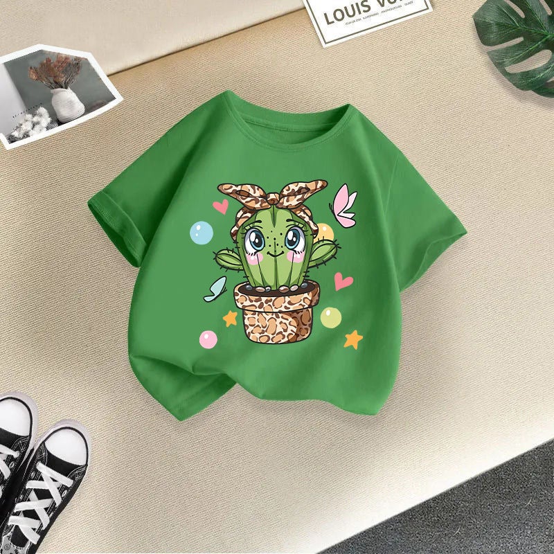 Summer Short-Sleeved T-Shirts For Boys And Girls, Cotton 2026 New Cartoon Print Tops, Girls' Half-Sleeve Children'S Clothing Trend - Image 1