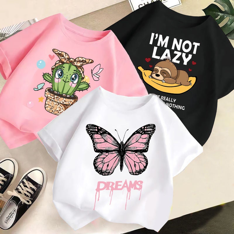 Summer Short-Sleeved T-Shirts For Boys And Girls, Cotton 2026 New Cartoon Print Tops, Girls' Half-Sleeve Children'S Clothing Trend - Image 2