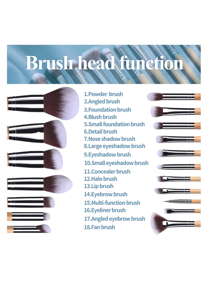 BS Mall 18 PCS Makeup Brushes, Premium Synthetic Foundation Powder Concealers Eye Shadows Brush Set, With 5 Sponge and Holder Sponge Case (Bamboo) - Image 2