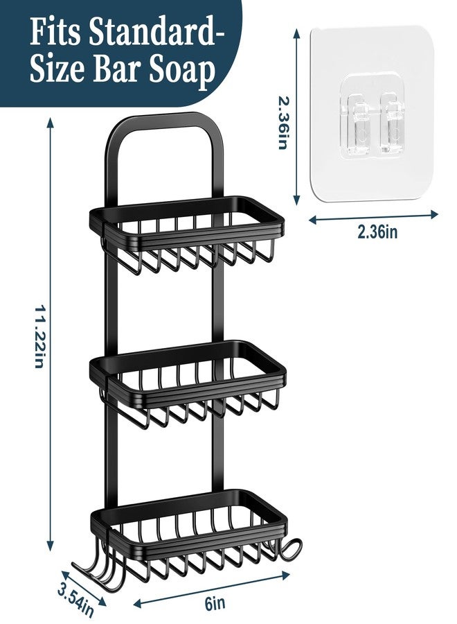 MSAICOE 3 Tier Soap Bar Holder for Shower, Aluminum Wall Mounted Rustproof Soap Holder with 4 Hooks and Razor Holder, Shower Rack Soap Tray Bar Soap for Bathroom Accessories Organizer Black - Image 2