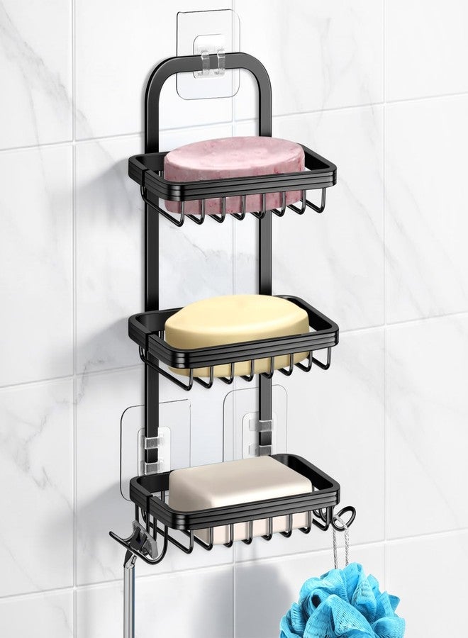 MSAICOE 3 Tier Soap Bar Holder for Shower, Aluminum Wall Mounted Rustproof Soap Holder with 4 Hooks and Razor Holder, Shower Rack Soap Tray Bar Soap for Bathroom Accessories Organizer Black - Image 1