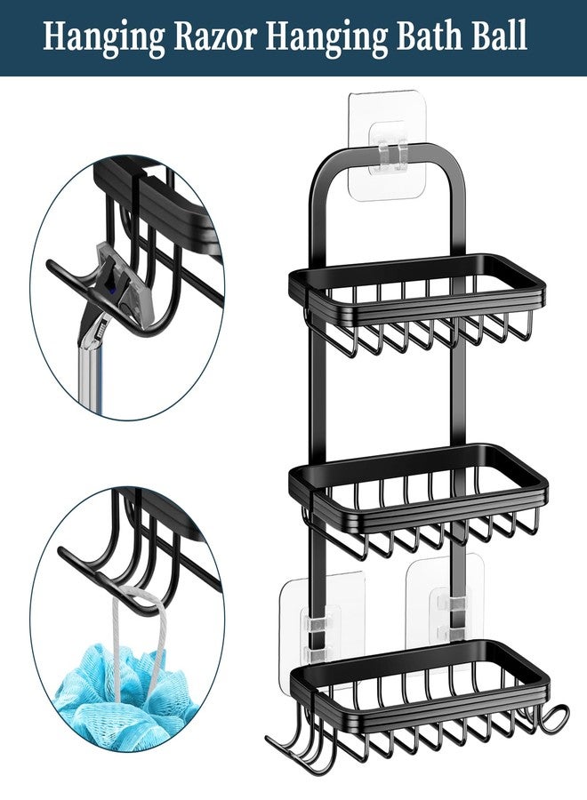 MSAICOE 3 Tier Soap Bar Holder for Shower, Aluminum Wall Mounted Rustproof Soap Holder with 4 Hooks and Razor Holder, Shower Rack Soap Tray Bar Soap for Bathroom Accessories Organizer Black - Image 5