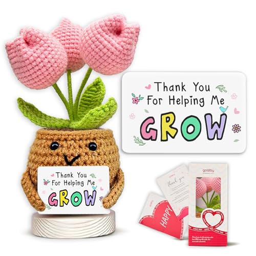 Gossby Teachers Day Gift Thank You for Helping Me Grow Appreciation Thank You Mothers Day Birthday Graduation Retirement End of Year Teacher Gift from Students Positive Tulip Crochet - Image 1