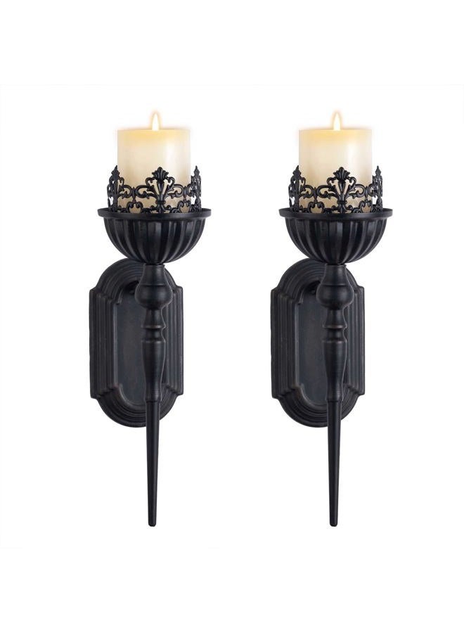 WOPARTY Wall Sconce Candle Holder (Set of 2) Black Crown and Scepter Design Wall-Mount Metal Candle Holders Hanging Iron Wall Candle Sconce Holder for Living Room, Bathroom, Dining Room - Image 1