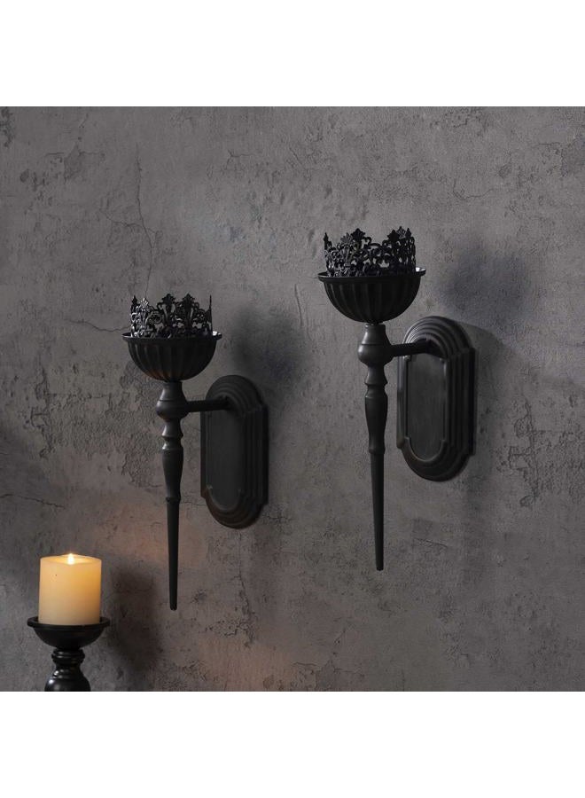 WOPARTY Wall Sconce Candle Holder (Set of 2) Black Crown and Scepter Design Wall-Mount Metal Candle Holders Hanging Iron Wall Candle Sconce Holder for Living Room, Bathroom, Dining Room - Image 4