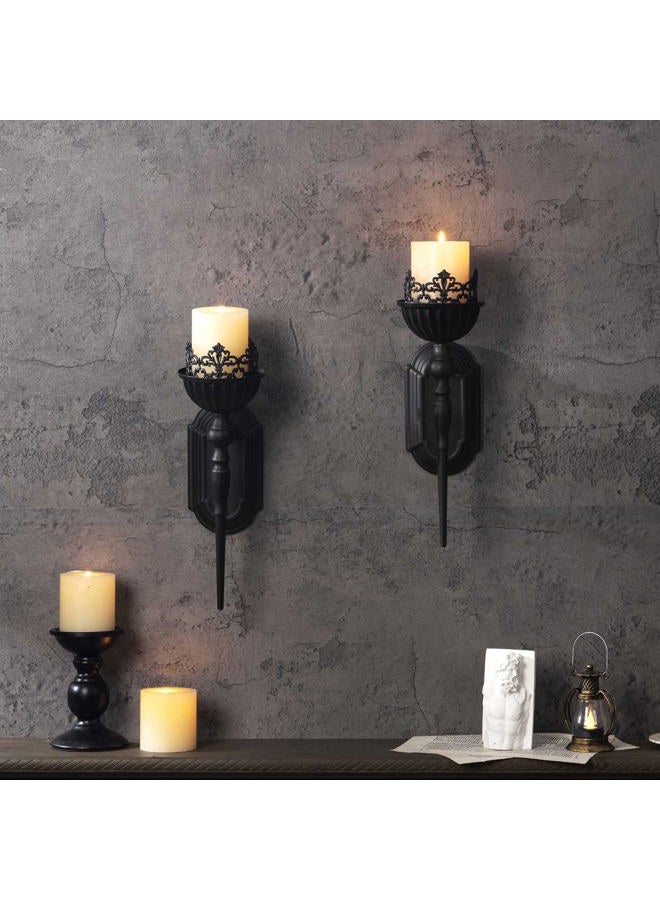 WOPARTY Wall Sconce Candle Holder (Set of 2) Black Crown and Scepter Design Wall-Mount Metal Candle Holders Hanging Iron Wall Candle Sconce Holder for Living Room, Bathroom, Dining Room - Image 2