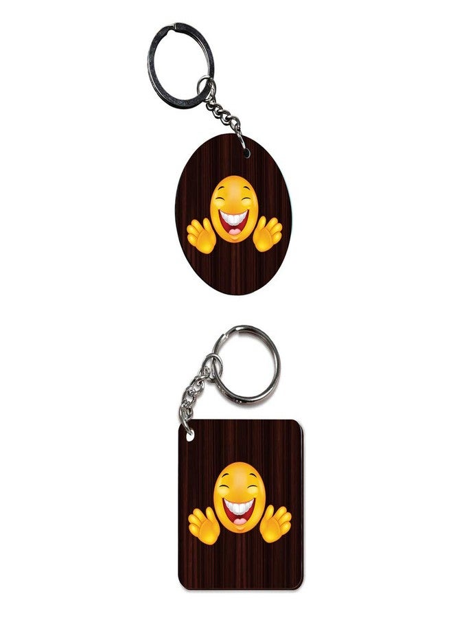 Plan To Gift Set of 2 | Circle & Square Shape Printed Wooden Keychains khaise ho with smile | Circle & Square Shape keyrings | Circle & Square Shape Keychains| Printed keyrings - Image 2