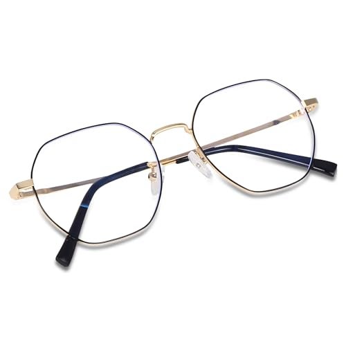 Dervin Zero Power Computer Bluelight Blocking Glasses For Men and Women | Blue Cut Computer Glasses | Full Rim Hexagon Shape Glasses | Anti Glare, Lightweight & Blocks Harmful Rays (Gold-Black) - Image 3