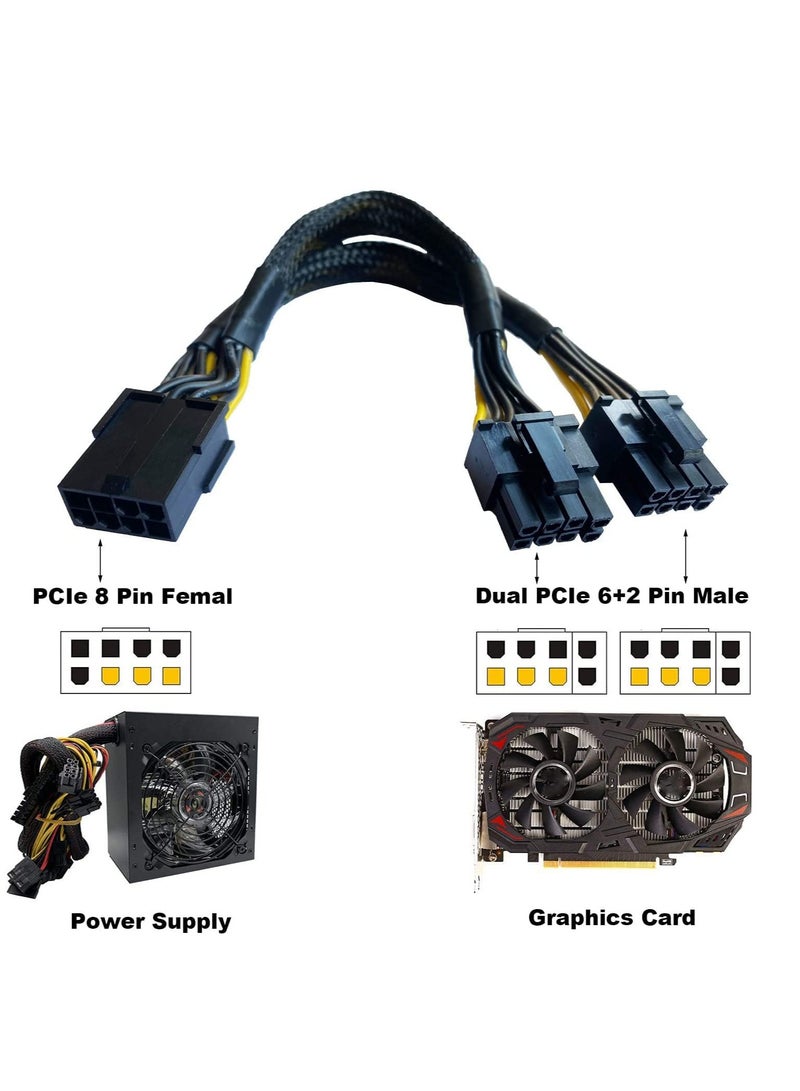 GPU VGA PCI e 8 Pin Female to Dual 8 6 2 Pin Male PCI Express Adapter Braided Sleeved Splitter Power Cable 9 inch 6 Pack - Image 2