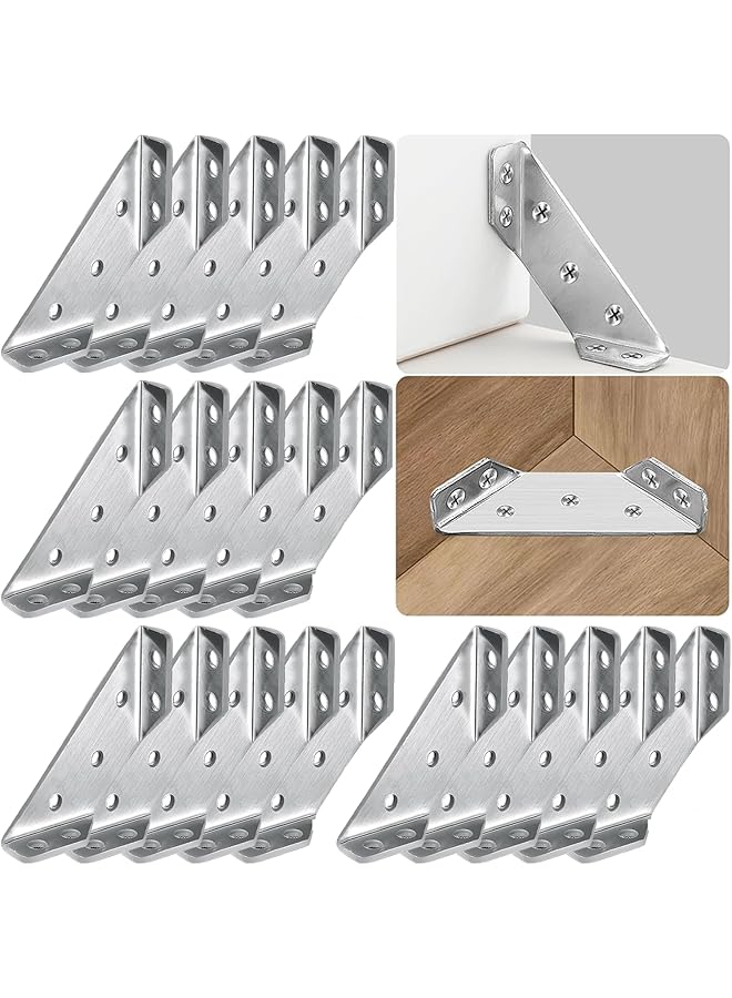 promass 20Pcs Universal Stainless Steel Furniture Corner Connector, Trapeziform Brackets, Corner Braces, Corner Bracket for Wood, Shelf Supports, Shelving Brackets Heavy Duty