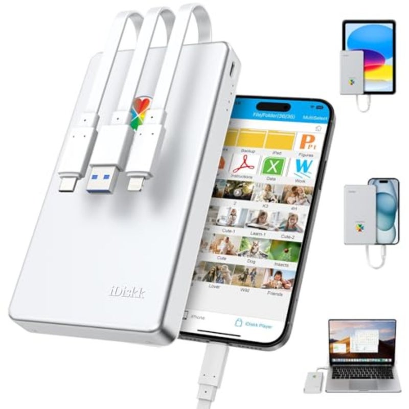 MFi 500G with built in USB 3.0/Type-C/Lightning 3 cables External Hard Drive for iPhone17/16/15andiPad/Mac/USB-Cmobiles/PC Portable Hard Disk Storage Phone Drive to Backup Photos/Videos - Image 1