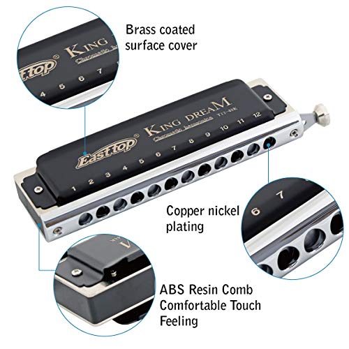 East top King Dream Chromatic Harmonica Key of C,12 Holes 48 Tones Professional Mouth Organ Harmonica for Adults, Professionals and Students (48K) - Image 2