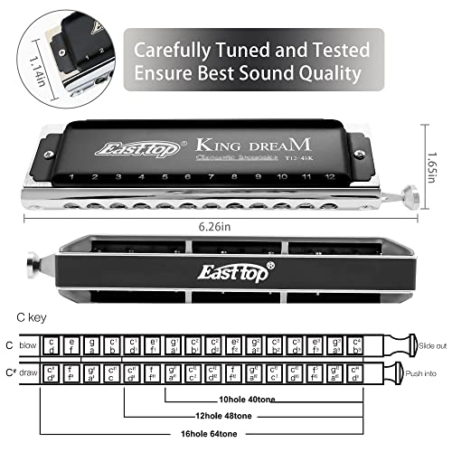 East top King Dream Chromatic Harmonica Key of C,12 Holes 48 Tones Professional Mouth Organ Harmonica for Adults, Professionals and Students (48K) - Image 4