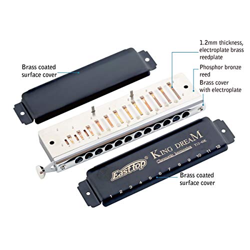 East top King Dream Chromatic Harmonica Key of C,12 Holes 48 Tones Professional Mouth Organ Harmonica for Adults, Professionals and Students (48K) - Image 3
