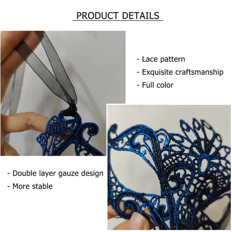 CNYMANY 8 Pcs Couple's Lace Masks Men Women's Sexy Eye-mask for Ball Party Venetian Masquerade Costume - Black, Gold, Silver, Blue - Image 4