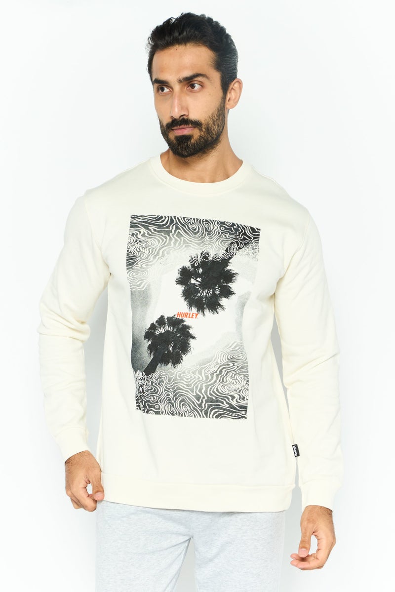 Hurley Men Sportswear Fit Long Sleeve Outdoor Sweatshirt, Off White  - Image 1
