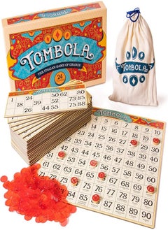 Generic Tombola - Board Game  The Italian Game of Chance for Family, Friends and Large Parties Up to 24 Players  Includes Calling Board, 90 Tombolini Tiles, 24 Double-Sided Cards and 360 Chips  - Image 1