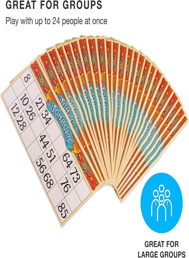 تومبولا - لعبة تومبولا اللوحية لعبة الحظ الإيطالية للعائلة والأصدقاء والحفلات الكبيرة حتى 24 لاعبًا تتضمن لوحة المناداة و90 بلاطة تومبوليني، و24 بطاقة مزدوجة الجوانب و360 رقاقة - Image 3