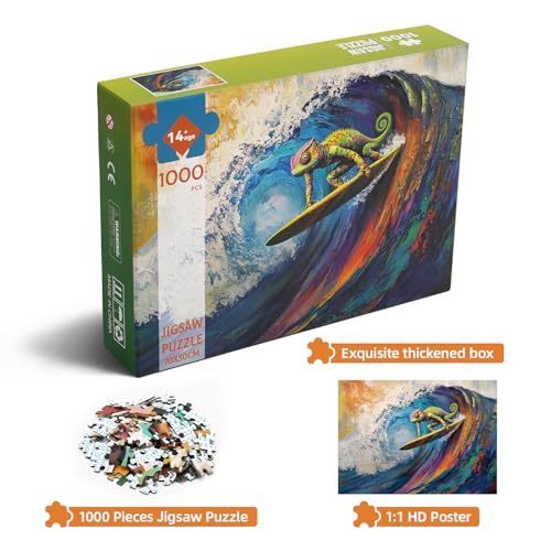 Hiwhy Vibrant Chameleon Surfing 1000 Piece Puzzle for Adults Challenging Puzzles Art Painting Jigsaw Puzzles Family Game Home Decor - Image 5