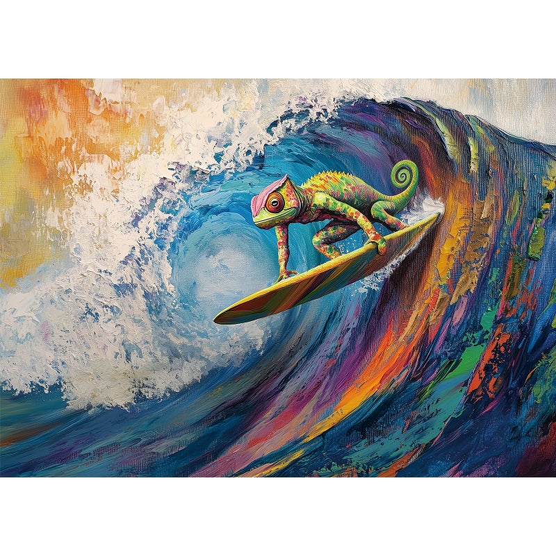 Hiwhy Vibrant Chameleon Surfing 1000 Piece Puzzle for Adults Challenging Puzzles Art Painting Jigsaw Puzzles Family Game Home Decor - Image 3