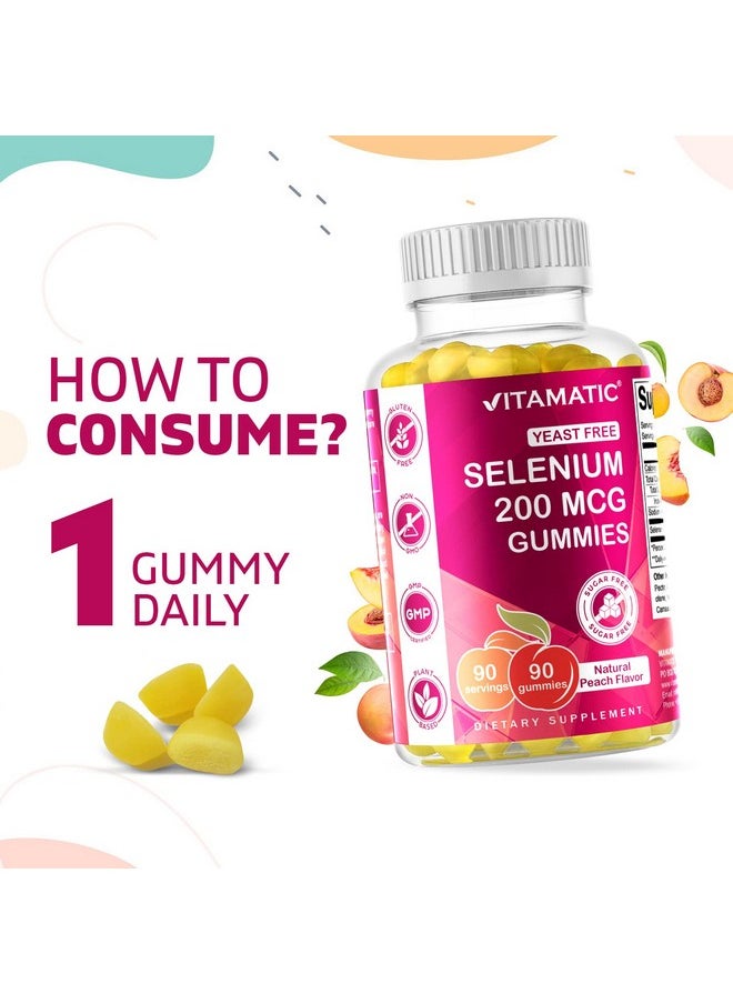 Yeast Free Selenium Gummies 200Mcg As Selenomethionine Supplement Essential Trace Mineral With Superior Absorption 90 Pectin Based Gummies