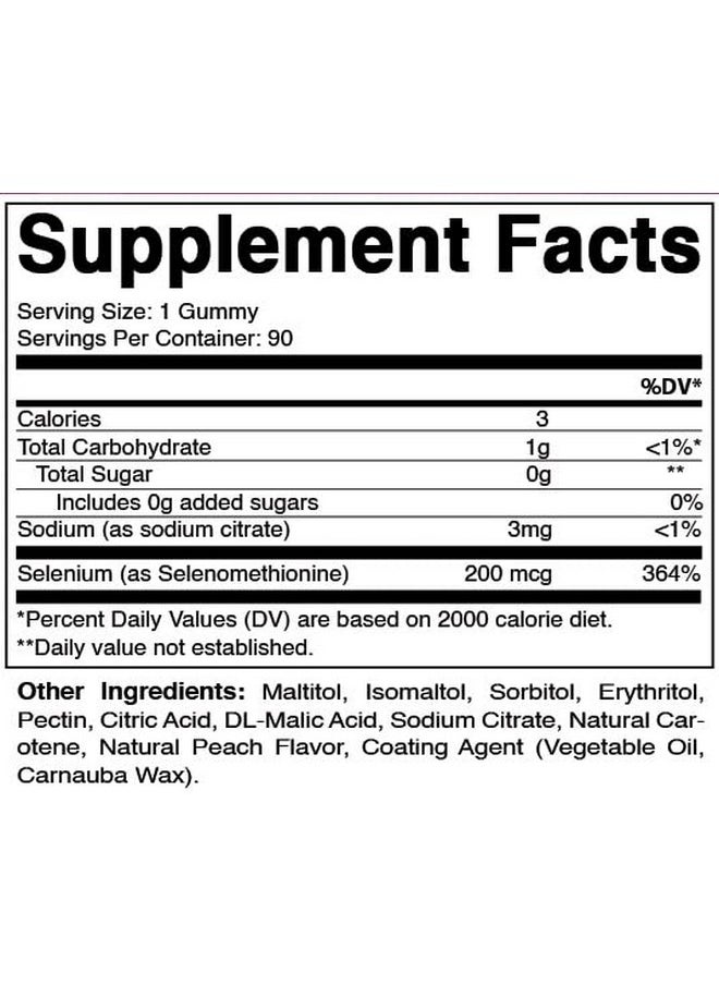 Yeast Free Selenium Gummies 200Mcg As Selenomethionine Supplement Essential Trace Mineral With Superior Absorption 90 Pectin Based Gummies