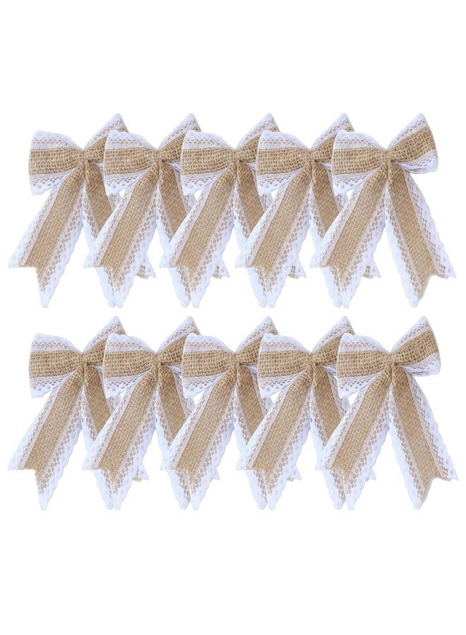 Natuworld 10PCS Burlap Bows with Lace Trim Rustic Bow Tie Embellishments for Wedding Decorations Gift Wrapping DIY Crafts Party Supplies - Image 1