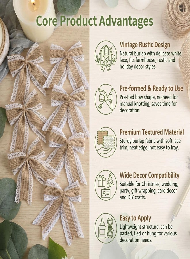 Natuworld 10PCS Burlap Bows with Lace Trim Rustic Bow Tie Embellishments for Wedding Decorations Gift Wrapping DIY Crafts Party Supplies - Image 4