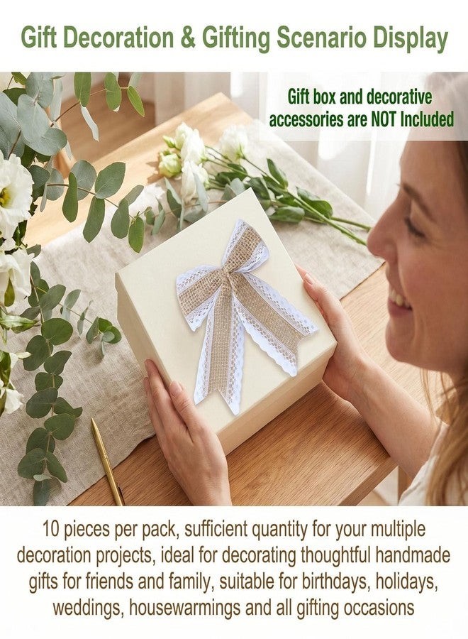 Natuworld 10PCS Burlap Bows with Lace Trim Rustic Bow Tie Embellishments for Wedding Decorations Gift Wrapping DIY Crafts Party Supplies - Image 5