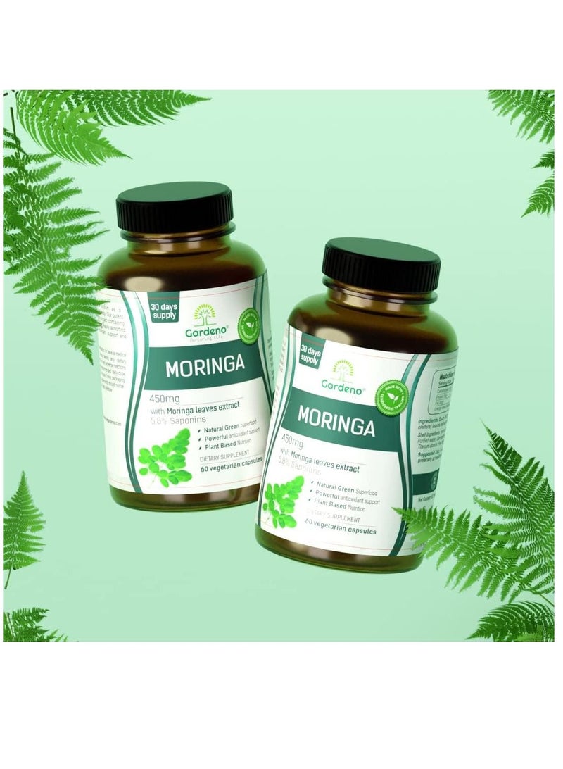 غاردينو كبسولات مستخلص أوراق المورينجا النقية من غاردينو - مُوَحَّدة بتركيز ٥.٨٪ من الصابونين | غنية بمضادات الأكسدة والفيتامينات الأساسية والأحماض الأمينية، مكمل غذائي طبيعي أخضر فائق الجودة - ٦٠ كبسولة - Image 3