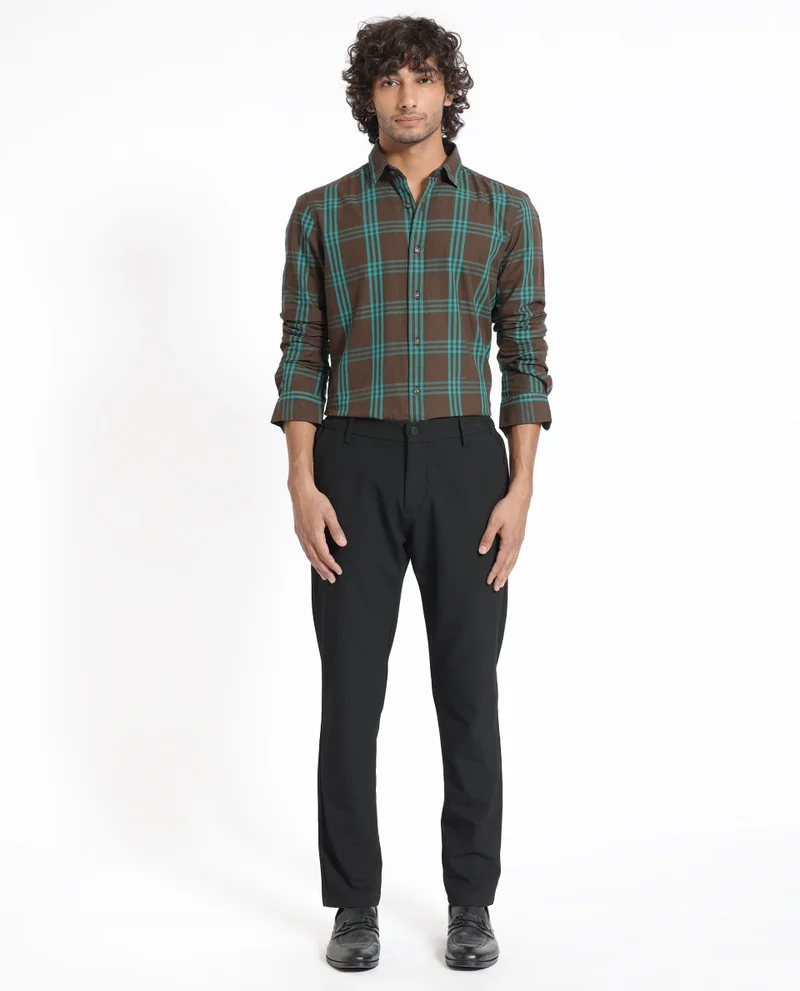 Rare Rabbit Rare Rabbit Men's Missys Brown Cotton Fabric Full Sleeves Checks Shirt