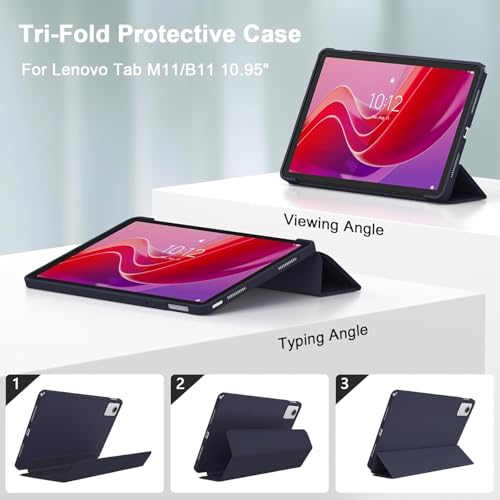 CERLINK Cover for Lenovo Tab M11 Cover Case, Flip Cover with Pencil Holder for Lenovo Tab M11 Tablet 11 inch Auto Sleep Wake Support (Darkblue) - Image 5