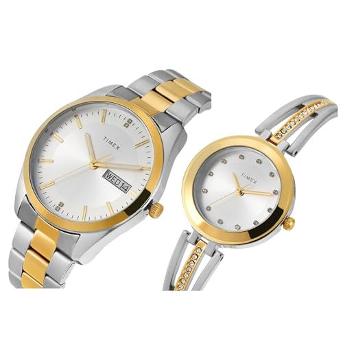 TIMEX Analog Watch for Unisex with Silver Round Dial & Two Tone Stainless Steel Bracelet Band Water Resistant Unisex Wrist Watches - TW00PR308 - Image 2