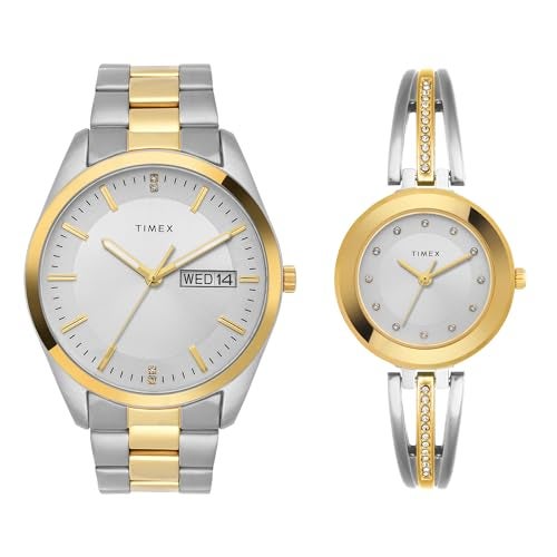 TIMEX Analog Watch for Unisex with Silver Round Dial & Two Tone Stainless Steel Bracelet Band Water Resistant Unisex Wrist Watches - TW00PR308 - Image 1