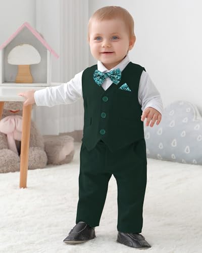 DISAUR Baby Boy First Christmas Outfit 1824 Months 2t Baby Boy Christmas Tree Green Blessing Tuxedo - Image 3