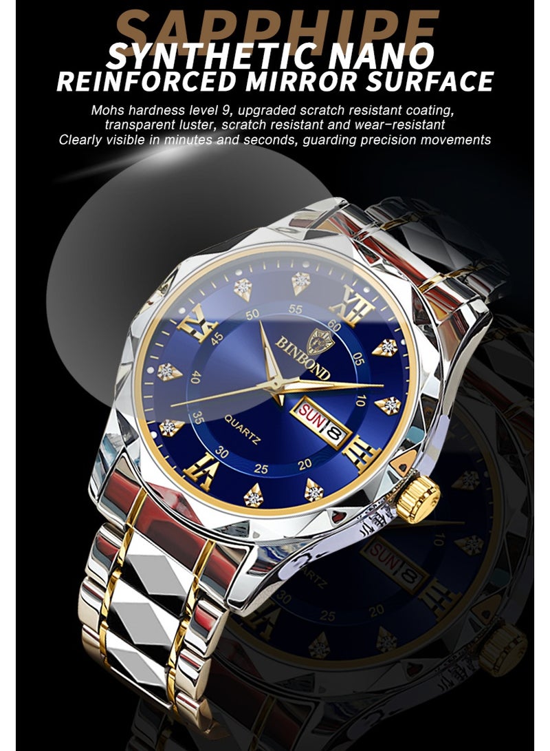 BINBOND Men's Business Stylish Dual Calendar Luminous Waterproof Quartz Watch - Image 4
