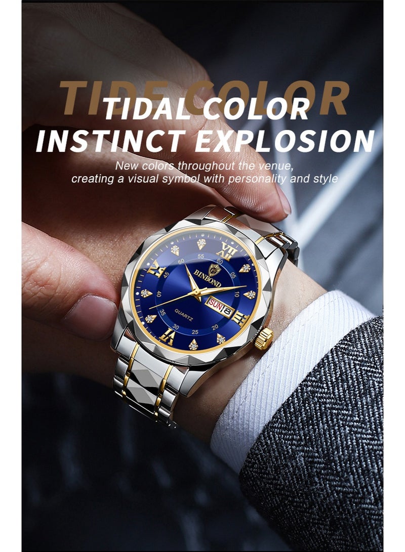BINBOND Men's Business Stylish Dual Calendar Luminous Waterproof Quartz Watch - Image 5