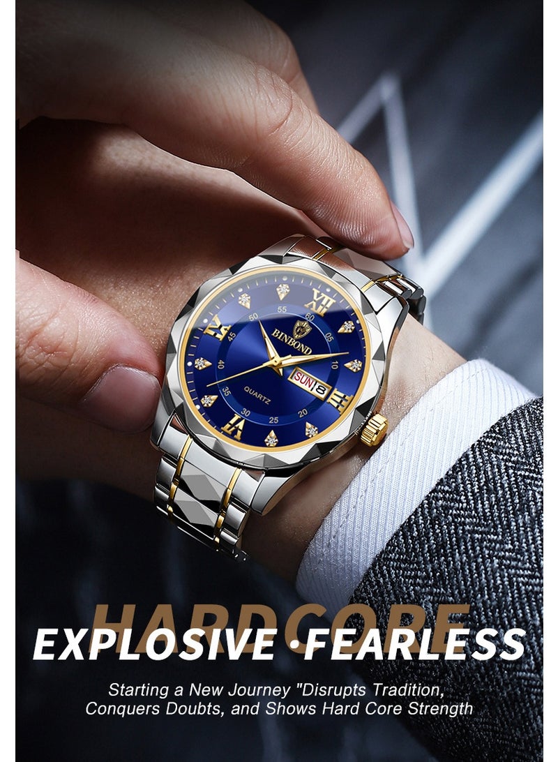 BINBOND Men's Business Stylish Dual Calendar Luminous Waterproof Quartz Watch - Image 3