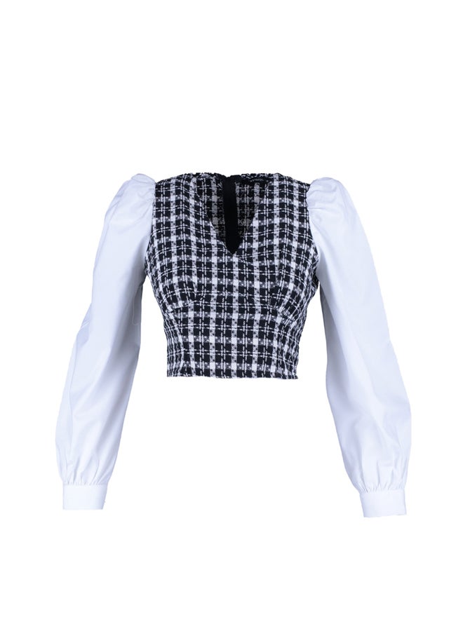 trendyol Black Crop Fitted Tweed Woven Blouse TWOAW23BZ00521 - Image 3