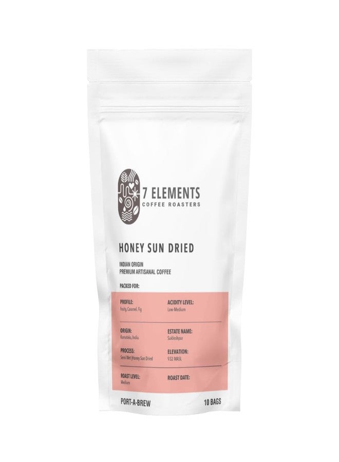7 Elements Coffee Roasters Honey Sun Dried Port-A-Brew Pour Over Coffee Drip Bags - Pack Of 10 Sachets | Medium Roast | 100% Arabica Freshly Roasted Ground Coffee Bag | Flavored Coffee |Carry Anywhere - Image 1