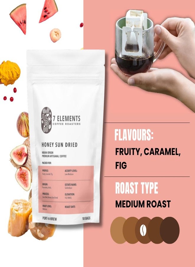 7 Elements Coffee Roasters Honey Sun Dried Port-A-Brew Pour Over Coffee Drip Bags - Pack Of 10 Sachets | Medium Roast | 100% Arabica Freshly Roasted Ground Coffee Bag | Flavored Coffee |Carry Anywhere - Image 4