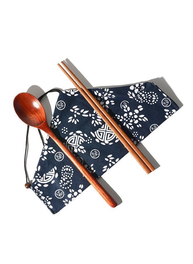 3-Piece Chopsticks And Spoon Cutlery Set Brown - Image 1