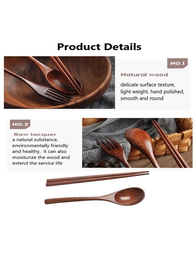 3-Piece Chopsticks And Spoon Cutlery Set Brown - Image 3
