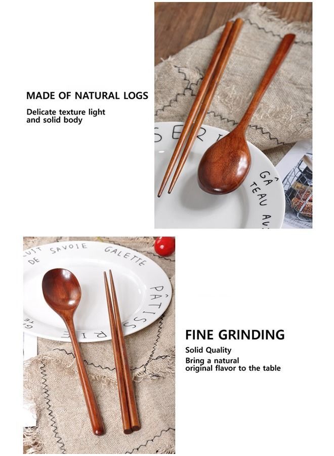 3-Piece Chopsticks And Spoon Cutlery Set Brown - Image 4