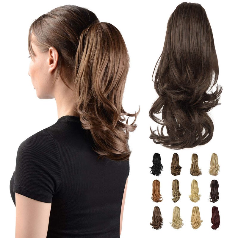 SOFEIYAN 13 Ponytail Extension Long Curly Ponytail Clip in Claw Hair Extension Natural Looking Synthetic Hairpiece for Women Brown  Light Auburn Mixed