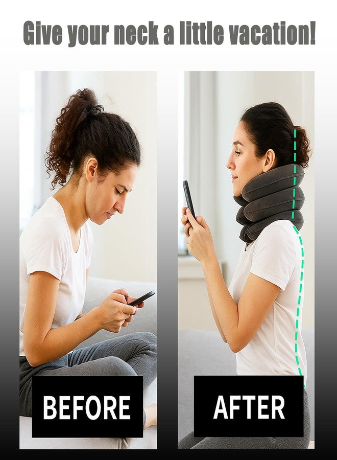halp·ssfm Inflatable Neck Stretcher Pillow 3-Layer Adjustable Cervical Support Cushion for Neck & Shoulder Relaxation Portable Travel Neck Pillow for Office Home Airplane Dark Gray - Image 5